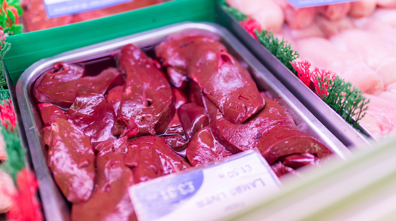 Liver for sale in an English grocery store